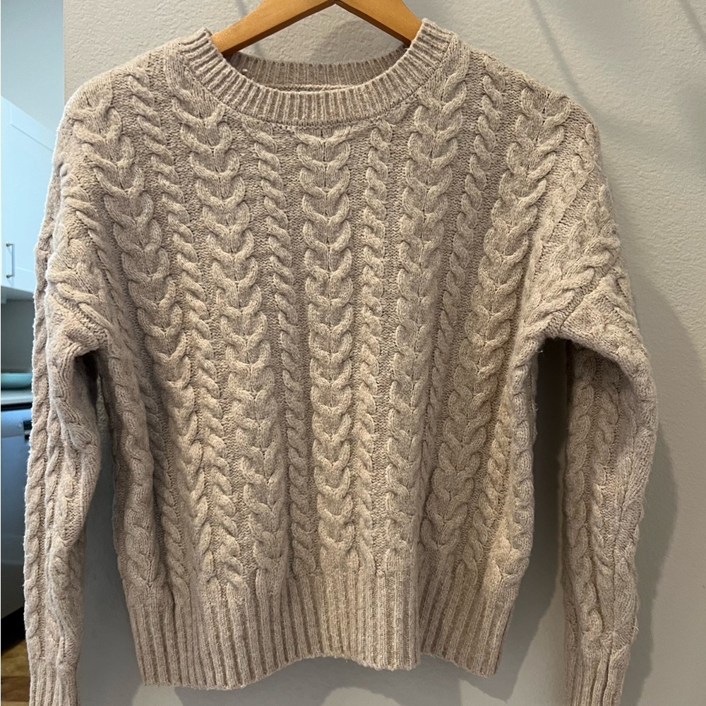 JOIE Beige Cable Knit Crewneck Sweater Small